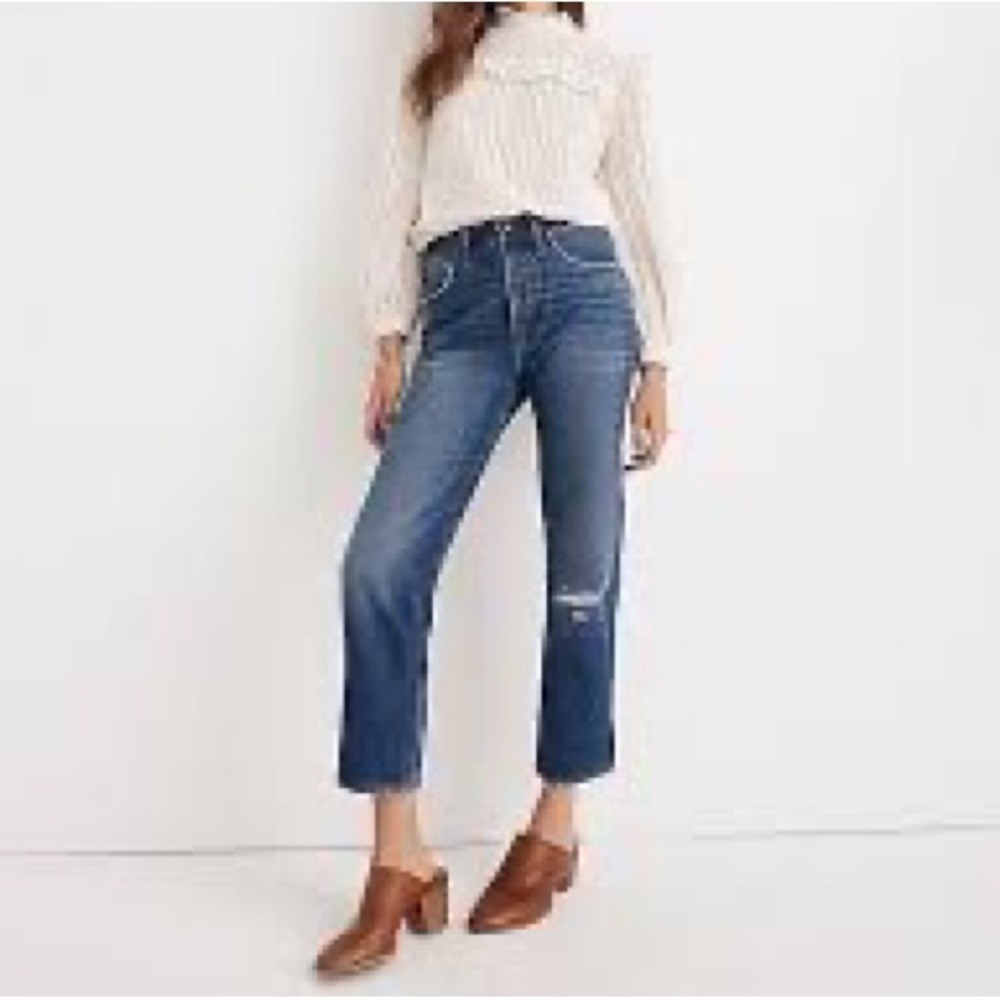 Madewell | Classic Straight Jeans in Jade Wash: Knee-Rip Edition